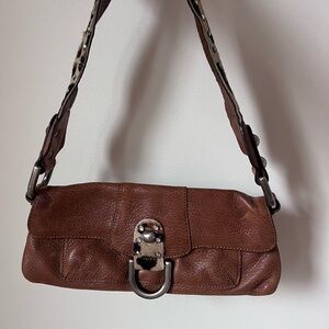 Guess Tan Leather Shoulder Bag with Animal Print Strap